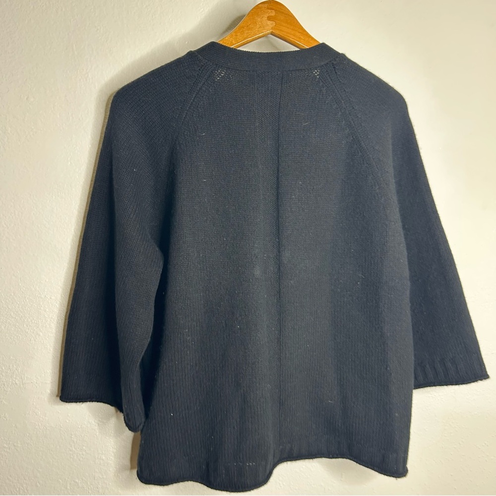 Revive Cashmere Merino Wool Cashmere Black Boxy Cropped Knit Button Cardigan - Picture 10 of 15
